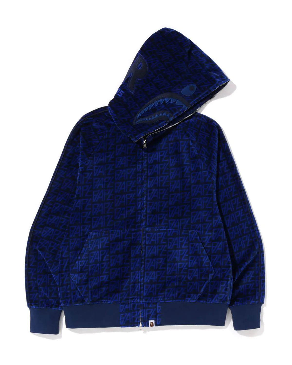 BAPE Logo Monogram Velour Shark Full Zip Hoodie