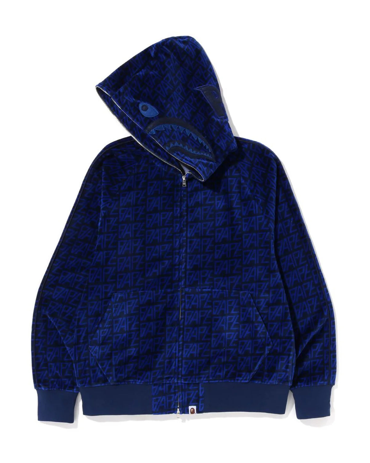 BAPE Logo Monogram Velour Shark Full Zip Hoodie
