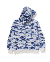 Palm Tree Camo Relaxed Fit Shark Full Zip Hoodie