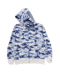 Palm Tree Camo Relaxed Fit Shark Full Zip Hoodie