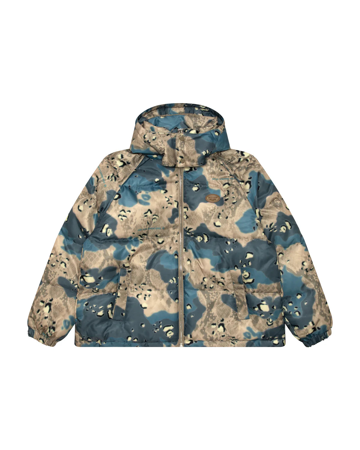 Moonface logo camo puffer jacket