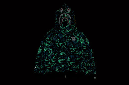 BAPE X 88RISING GLOW IN THE DARK CAMO SHARK FULL ZIP HOODIE