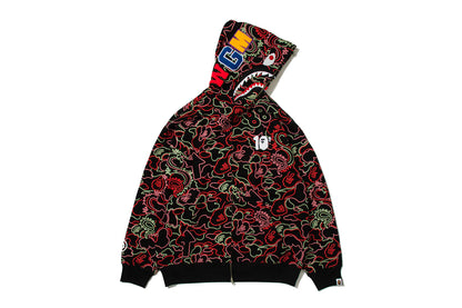 BAPE X 88RISING GLOW IN THE DARK CAMO SHARK FULL ZIP HOODIE