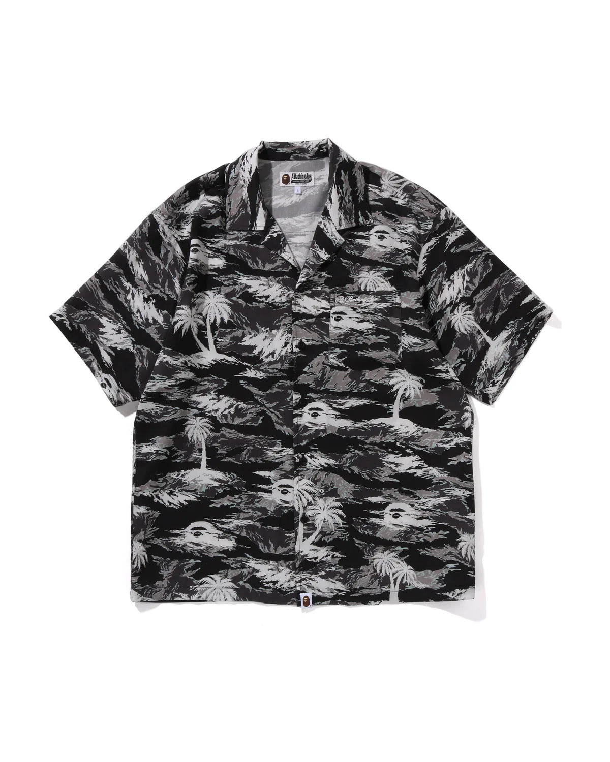 Palm Tree Camo Open Collar Pocket Ss Shirt