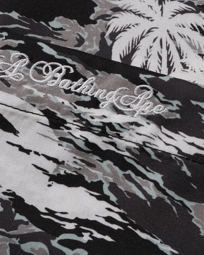 Palm Tree Camo Open Collar Pocket Ss Shirt