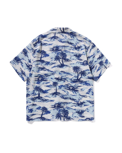Palm Tree Camo Open Collar Pocket Ss Shirt