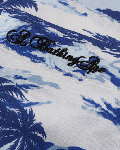 Palm Tree Camo Open Collar Pocket Ss Shirt