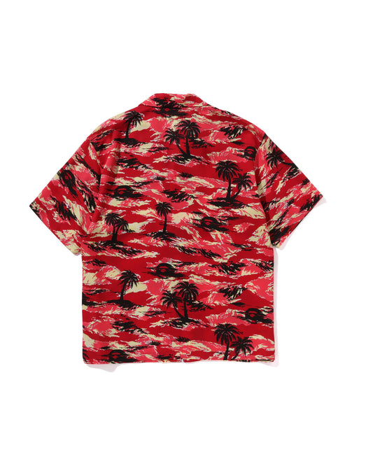 Palm Tree Camo Open Collar Pocket Ss Shirt