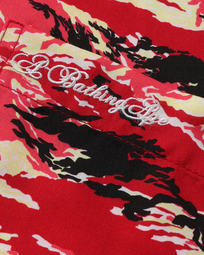 Palm Tree Camo Open Collar Pocket Ss Shirt