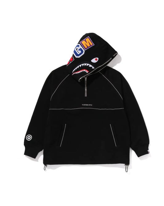 Shark Logo Half Zip Relaxed Fit Pullover Hoodie