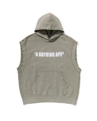Studded Garment Dye Logo Sleeveless Pullover Hoodie