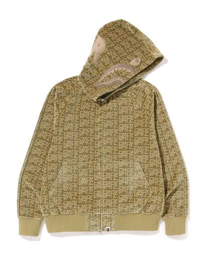 BAPE Logo Monogram Velour Shark Full Zip Hoodie