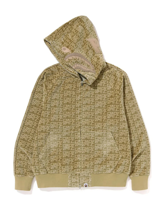 BAPE Logo Monogram Velour Shark Full Zip Hoodie