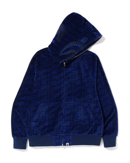 BAPE Logo Monogram Velour Shark Full Zip Hoodie