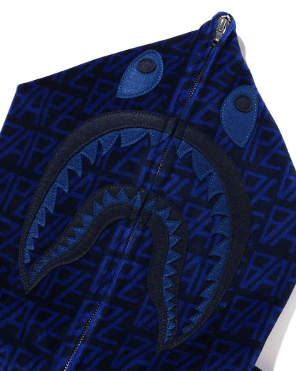 BAPE Logo Monogram Velour Shark Full Zip Hoodie