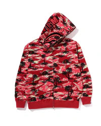 Palm Tree Camo Relaxed Fit Shark Full Zip Hoodie