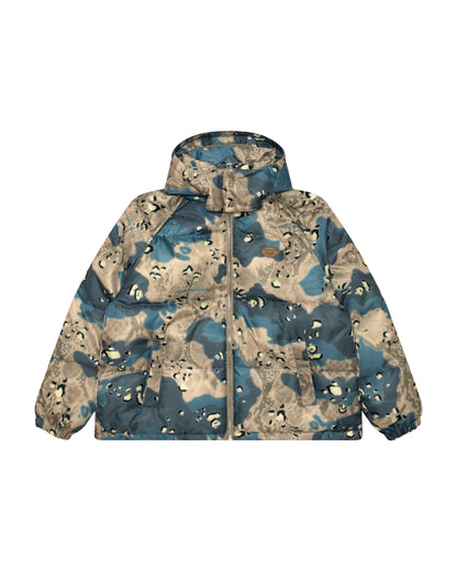 Moonface logo camo puffer jacket