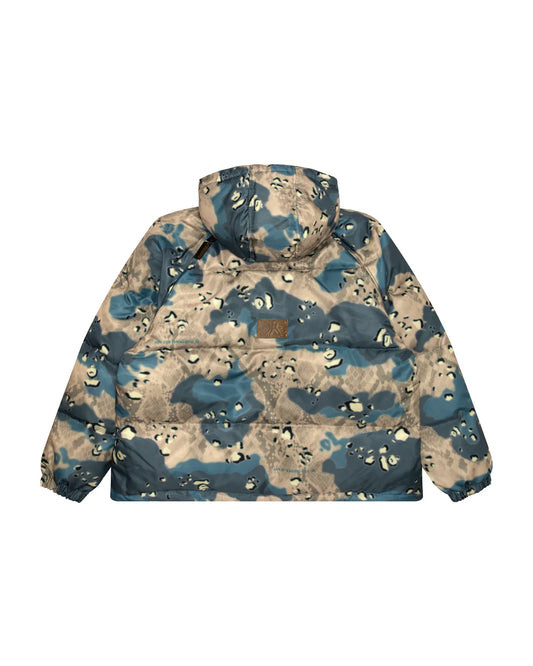 Moonface logo camo puffer jacket
