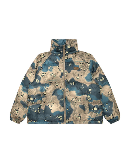 Moonface logo camo puffer jacket