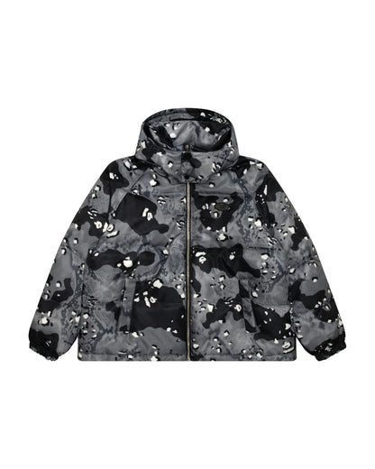 Moonface logo camo puffer jacket