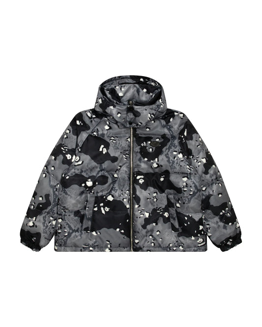 Moonface logo camo puffer jacket