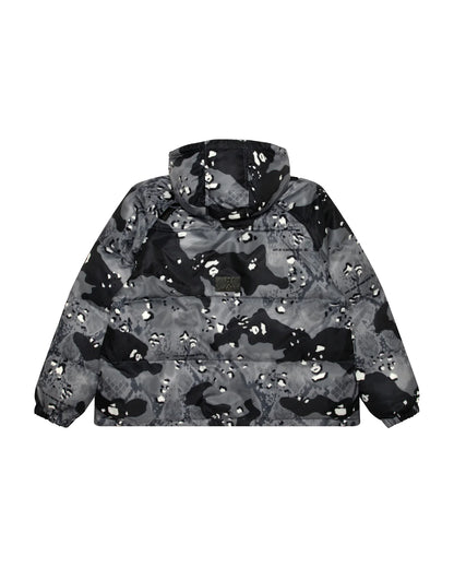 Moonface logo camo puffer jacket