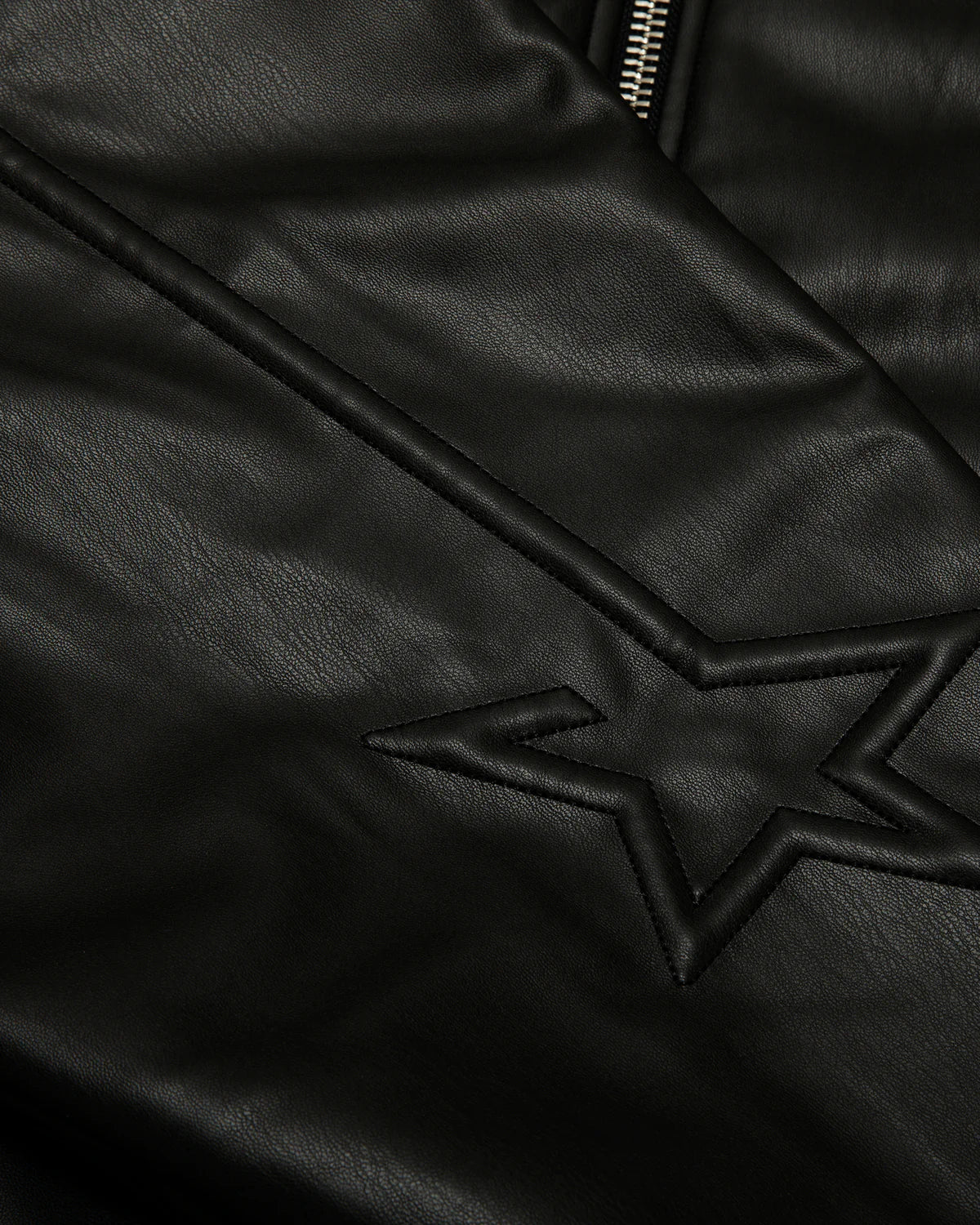Moonface logo faux leather hooded jacket