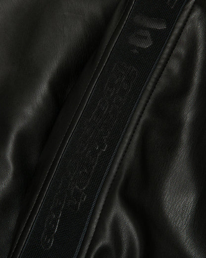 Moonface logo faux leather hooded jacket