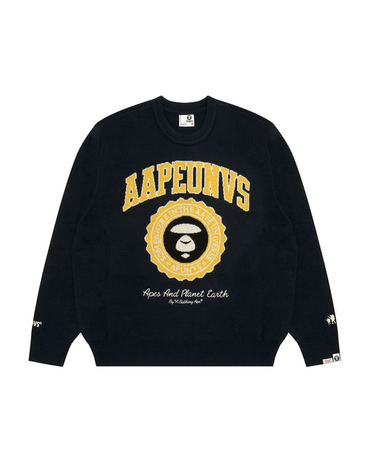 AAPE UNVS moonface logo crew neck knit sweatshirt