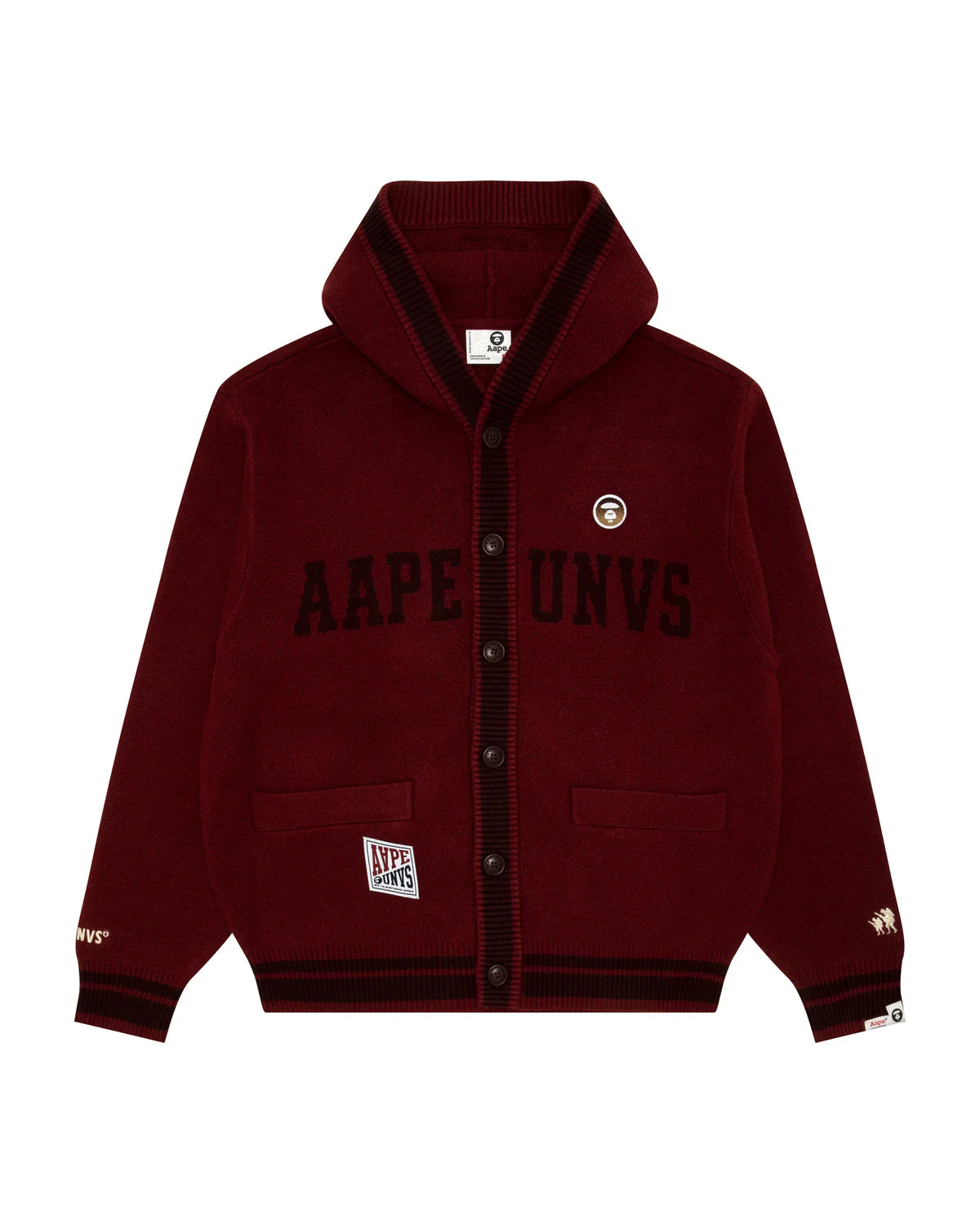AAPE UNVS moonface logo hooded cardigan