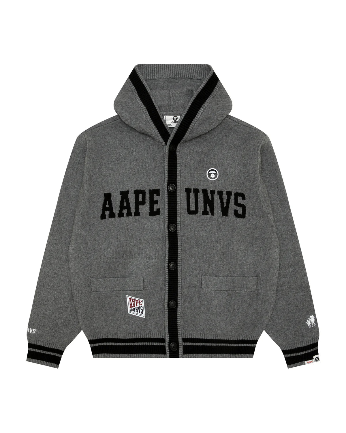 AAPE UNVS moonface logo hooded cardigan