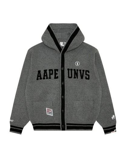 AAPE UNVS moonface logo hooded cardigan