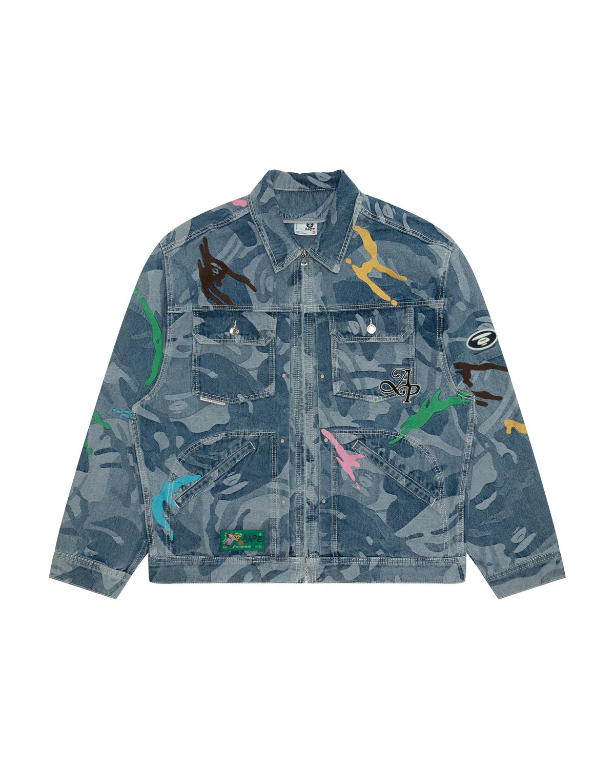 Moonface logo camo hooded denim jacket