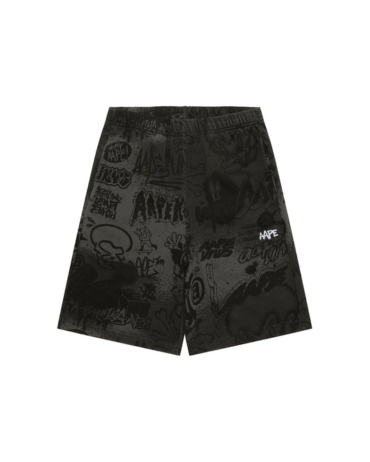 Moonface logo graffiti print sweat shorts