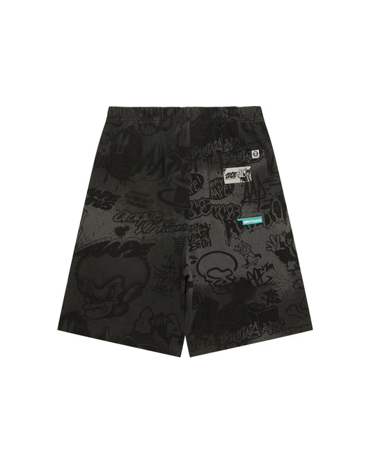 Moonface logo graffiti print sweat shorts