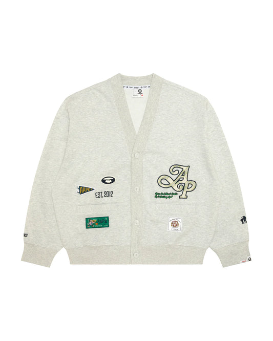 Multi-logo v-neck button down sweatshirt