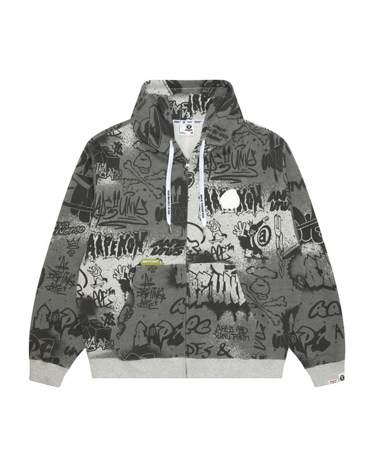 Graffiti logo-print zip-up hoodie