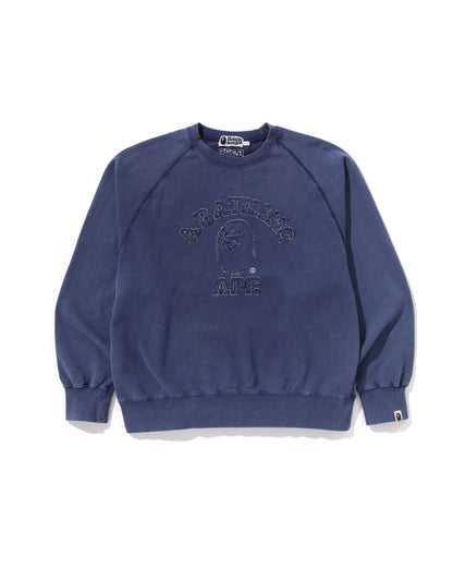 Washed Effect College Patch Relaxed Fit Crewneck Sweat
