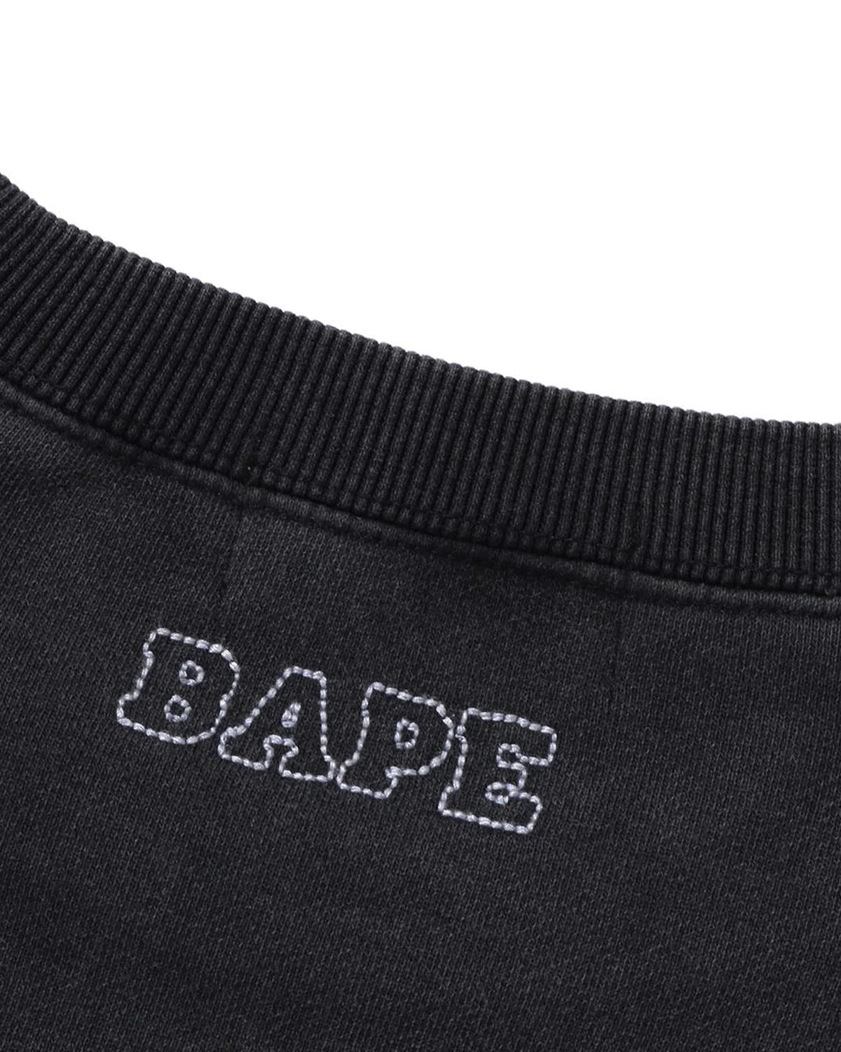 Washed Effect College Patch Relaxed Fit Crewneck Sweat
