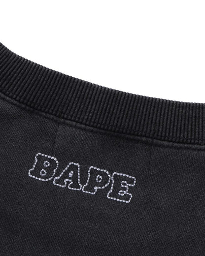 Washed Effect College Patch Relaxed Fit Crewneck Sweat