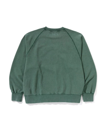 Washed Effect College Patch Relaxed Fit Crewneck Sweat