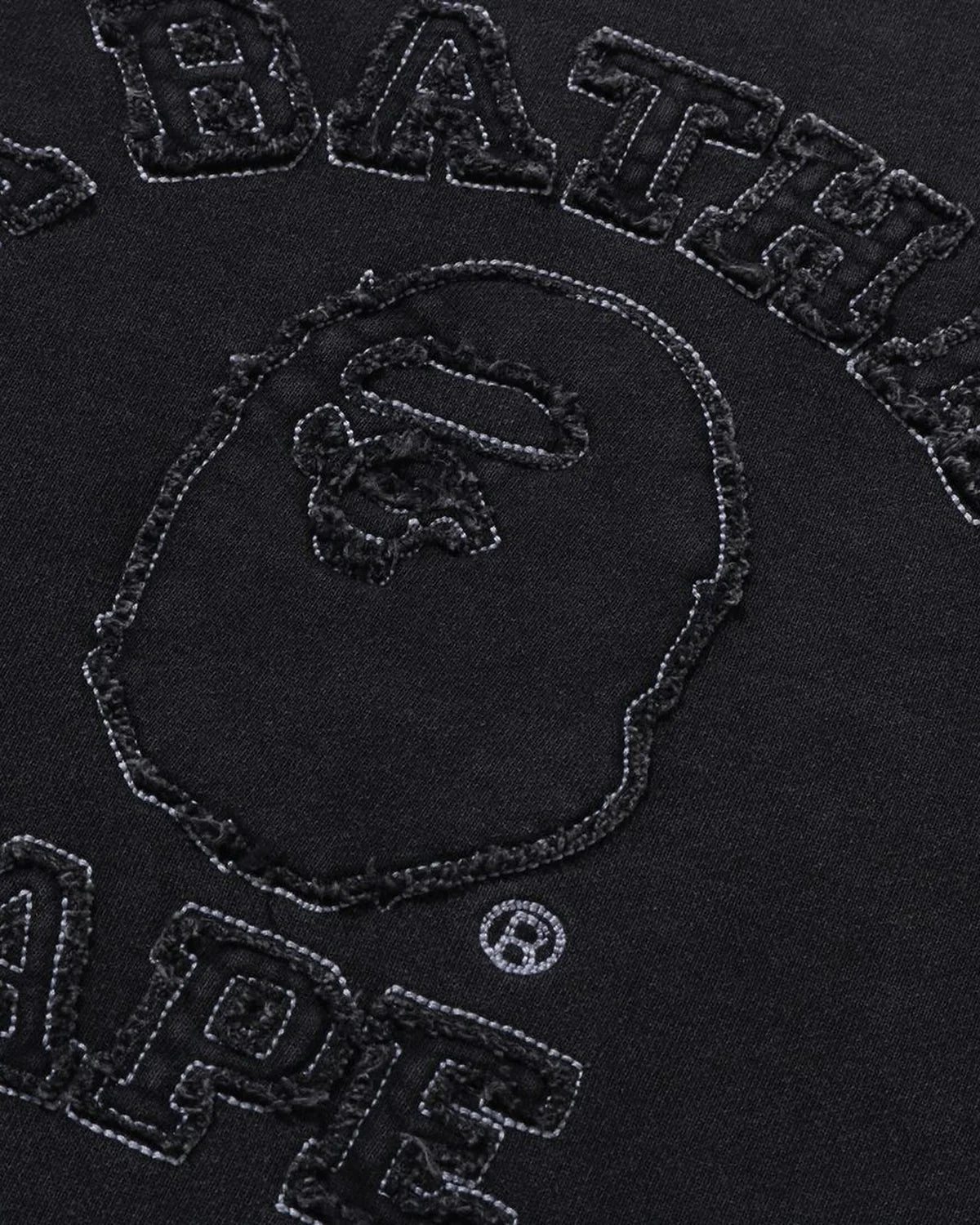 Washed Effect College Patch Relaxed Fit Crewneck Sweat