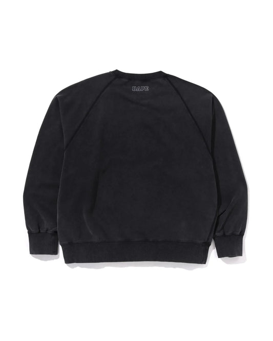 Washed Effect College Patch Relaxed Fit Crewneck Sweat