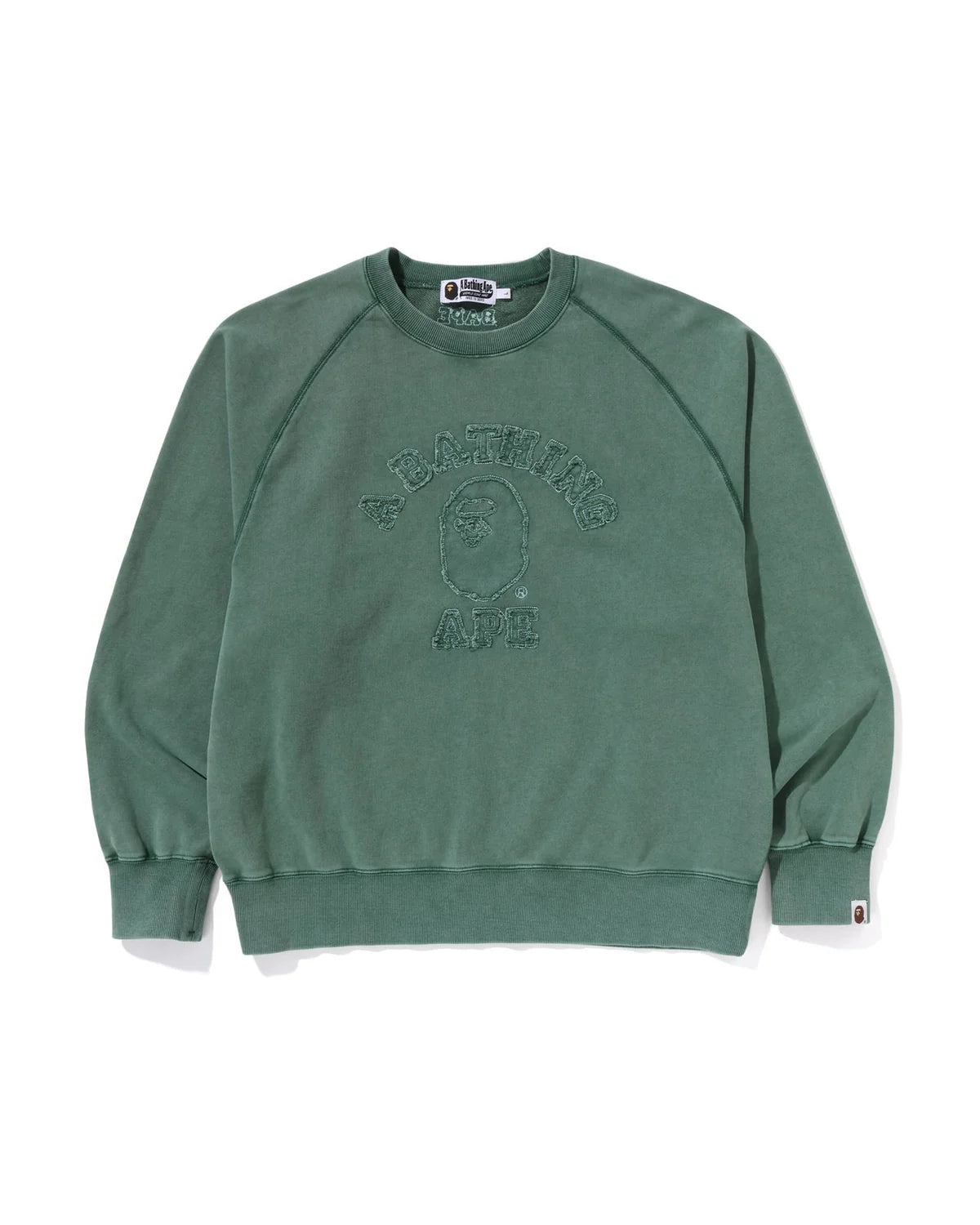Washed Effect College Patch Relaxed Fit Crewneck Sweat