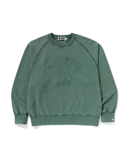 Washed Effect College Patch Relaxed Fit Crewneck Sweat
