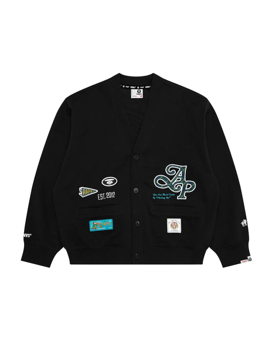 Multi-logo v-neck button down sweatshirt