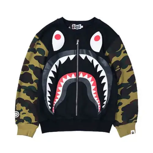 Bape A Color Camo Metal Zip Shark Crewneck Sweater